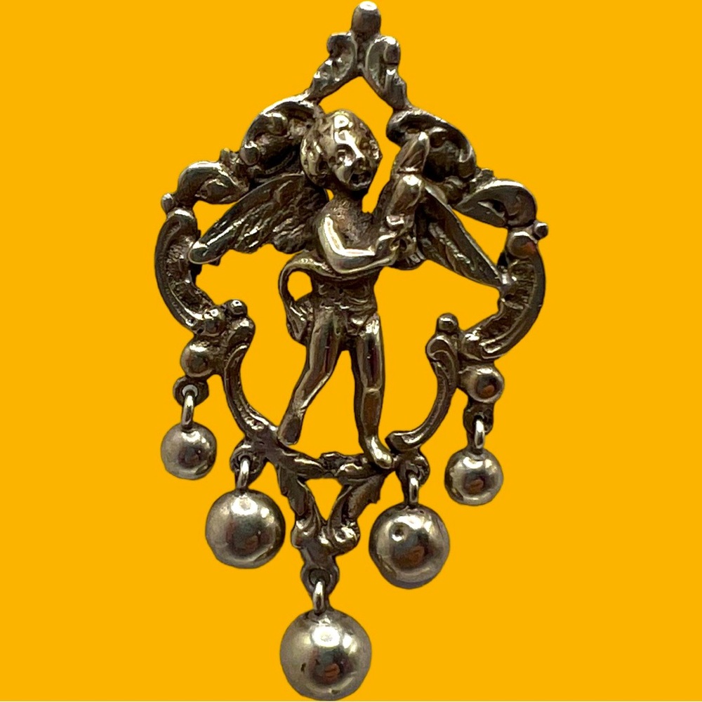 Vintage Peruzzi Silver 800 Winged Cherub Brooch/Pin Angel Cupid Florence Italy
